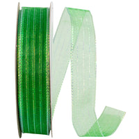Emerald Metallic Organza Stripe Ribbon 5/8 Inch for Bows
