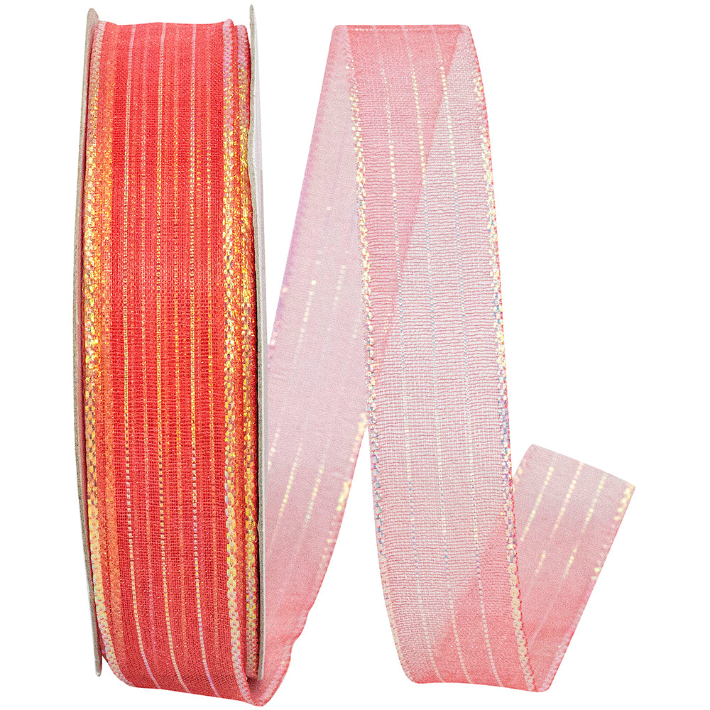 Watermelon Metallic Organza Stripe Ribbon 5/8 Inch for Bows