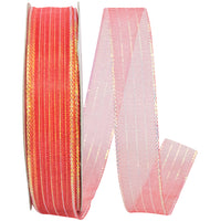 Watermelon Metallic Organza Stripe Ribbon 5/8 Inch for Bows