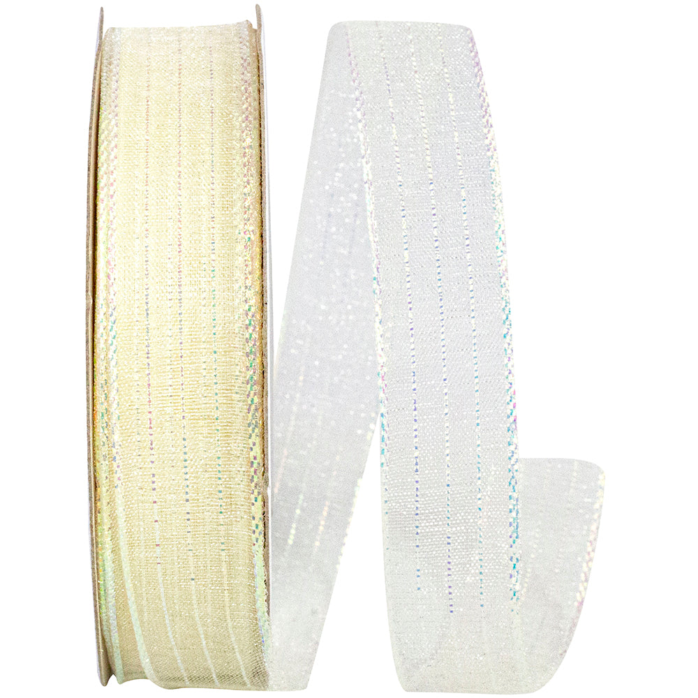 Ivory Metallic Organza Stripe Ribbon 5/8 Inch for Bows