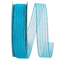 Turquoise Metallic Organza Stripe Ribbon 5/8 Inch 25Yds