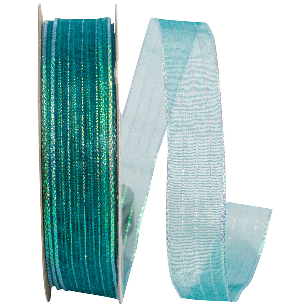 Teal Metallic Organza Stripe Ribbon 5/8 Inch for Bows