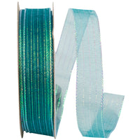 Teal Metallic Organza Stripe Ribbon 5/8 Inch for Bows