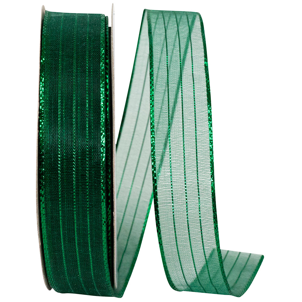 Hunter Metallic Organza Stripe Ribbon 5/8 Inch for Wreaths