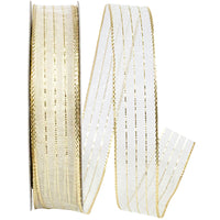 Metallic Organza Stripe Ribbon White Gold 5/8 Inch