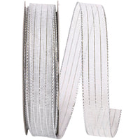 Metallic Organza Stripe Ribbon White Silver 5/8 Inch