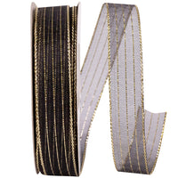 Metallic Organza Stripe Ribbon Black Gold 5/8 Inch