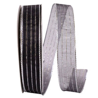 Metallic Organza Stripe Ribbon Black Silver 5/8 Inch