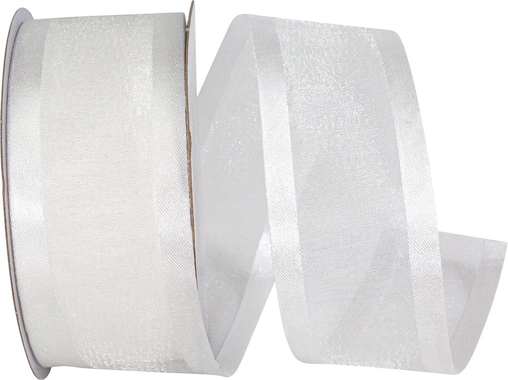 White 1-1 2 Inch Sheer Satin Edge Ribbon for Wreaths & Bows
