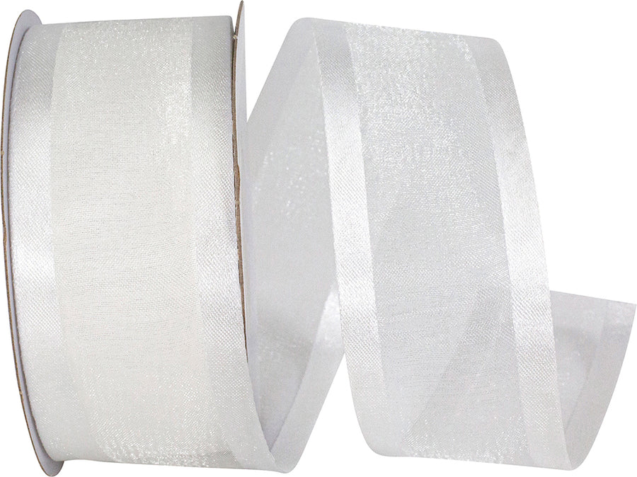 White 1-1 2 Inch Sheer Satin Edge Ribbon for Wreaths & Bows