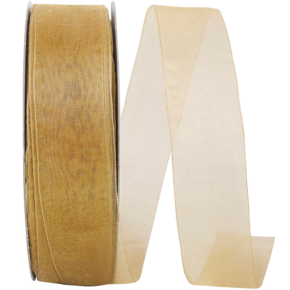 Gold Chiffon Mono Sheer Ribbon 1-1/2 Inch for Bows