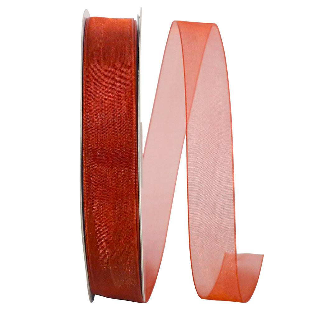 Rust Chiffon Mono Sheer Ribbon 7/8 Inch for Wreaths