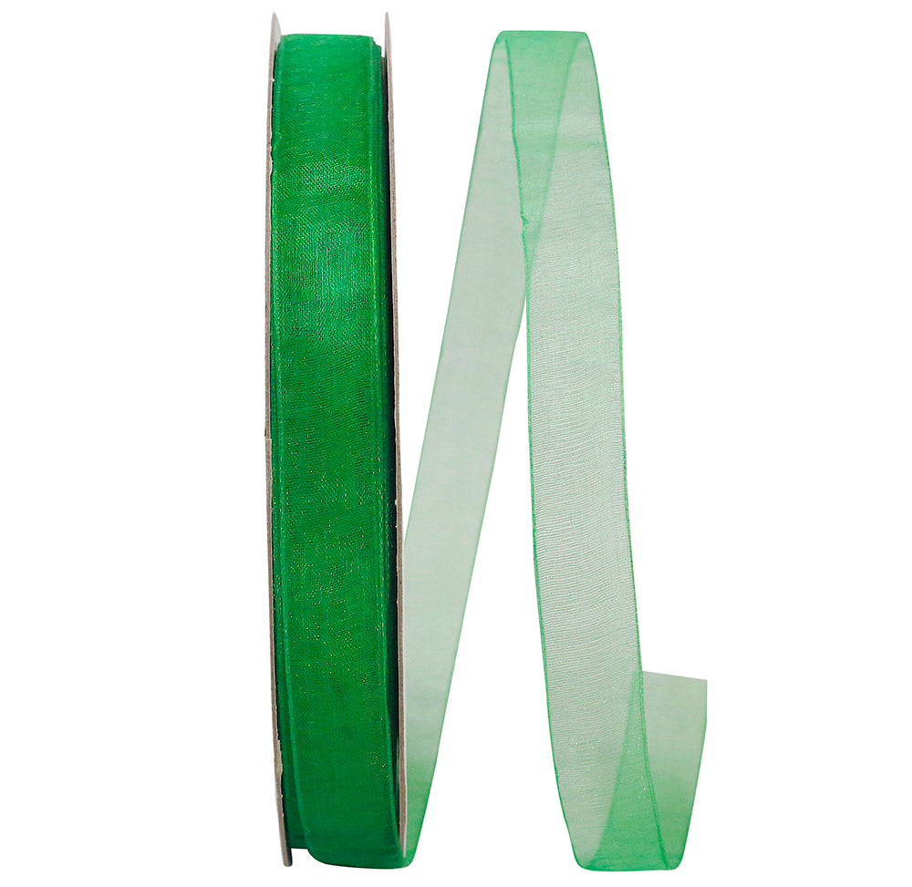 Emerald Chiffon Mono Sheer Ribbon 5/8 Inch for Wreaths