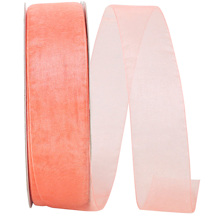 Coral Chiffon Mono Sheer Ribbon 1-1/2 Inch for Bows