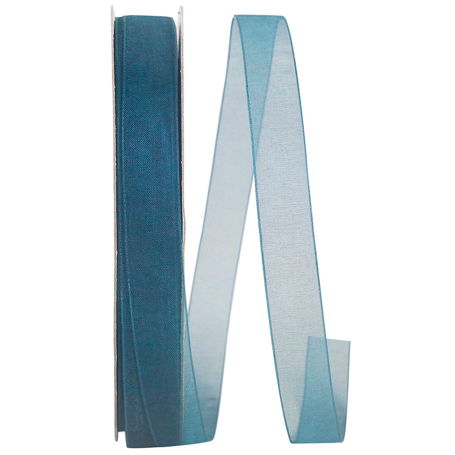 Teal Chiffon Mono Sheer Ribbon 5/8 Inch for Wreaths