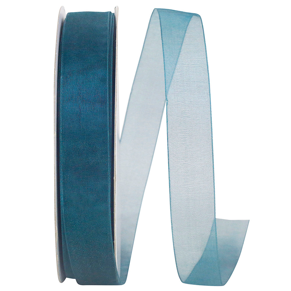 Teal Chiffon Mono Sheer Ribbon 7/8 Inch for Wreaths