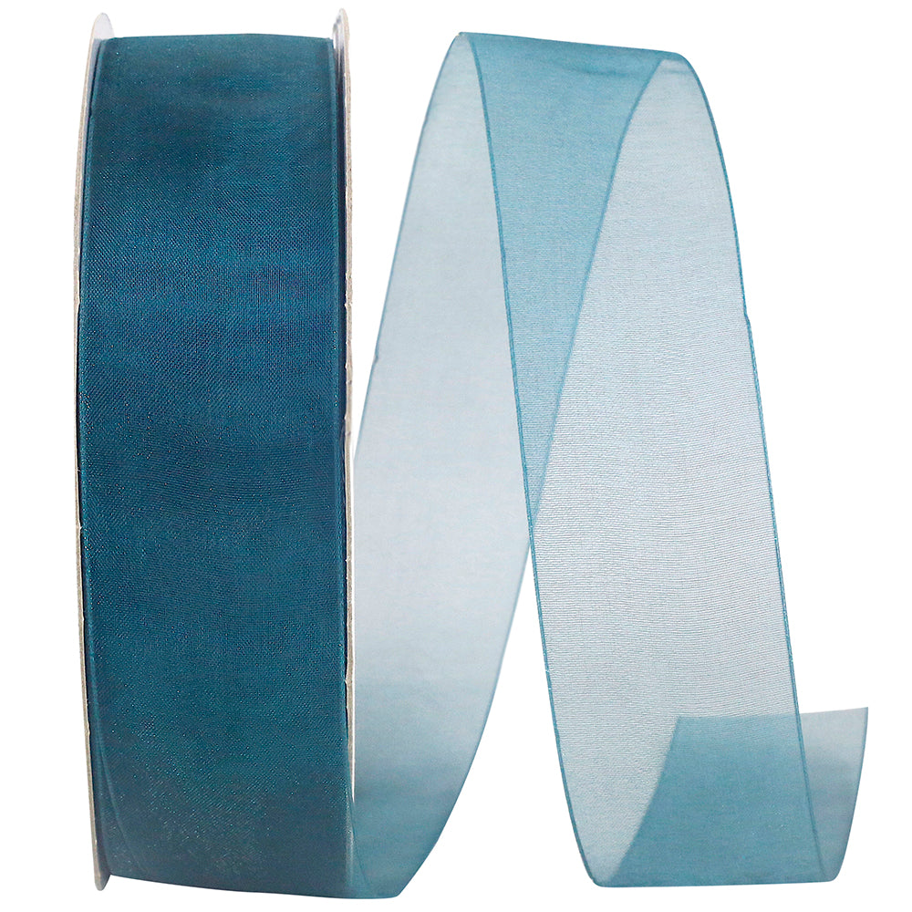 Teal Chiffon Mono Sheer Ribbon 1-1/2 Inch for Wreaths