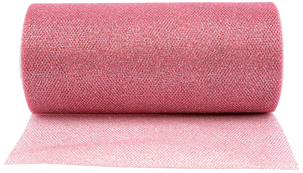 Glitter Tulle Ribbon 6 Inch Rose 25 Yards Polyester