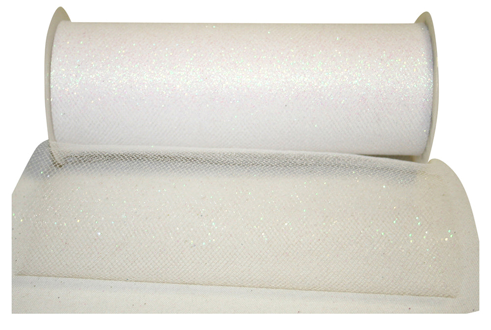 Glitter Tulle Ribbon White 6 Inch for Wreaths and Bows