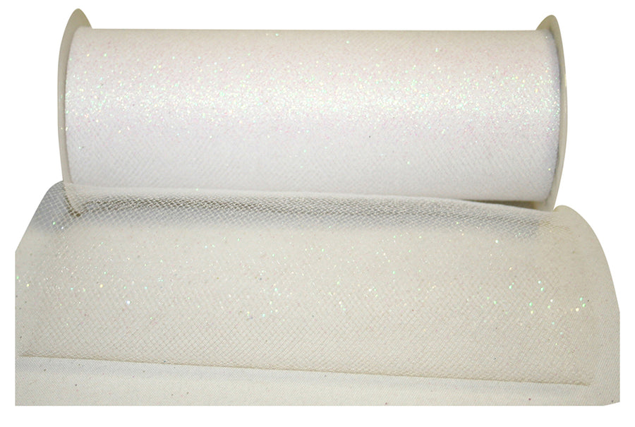 Glitter Tulle Ribbon White 6 Inch for Wreaths and Bows