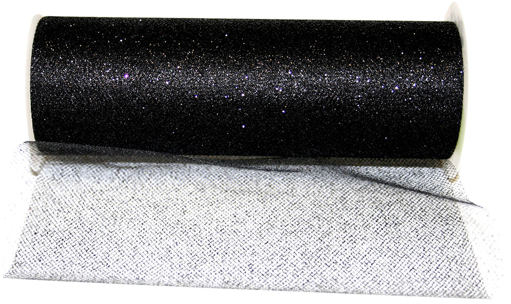 Glitter Tulle Ribbon Black 6 Inch for Wreaths and Bows
