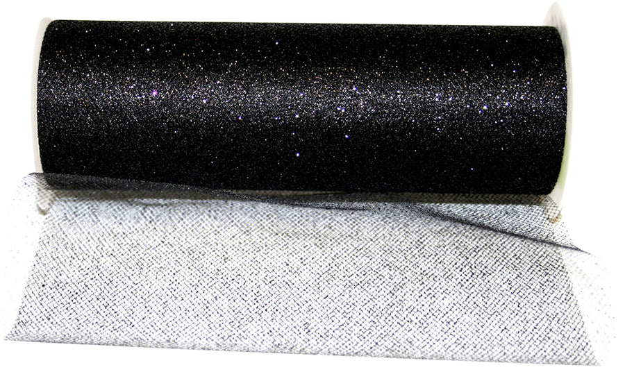 Glitter Tulle Ribbon Black 6 Inch for Wreaths and Bows