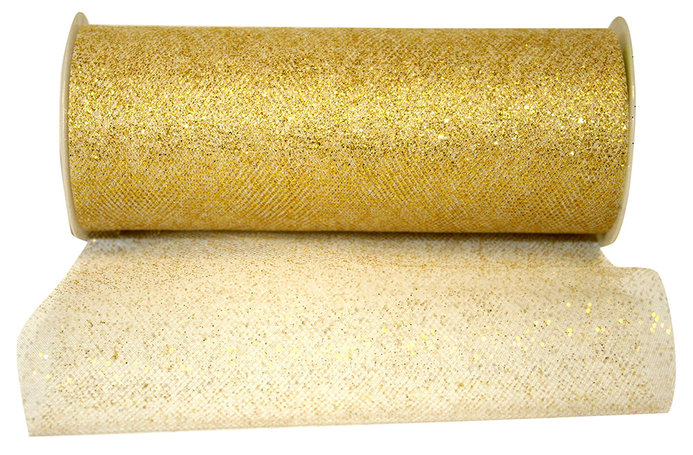 Gold Glitter Tulle Ribbon 6 Inch for Wreaths and Bows