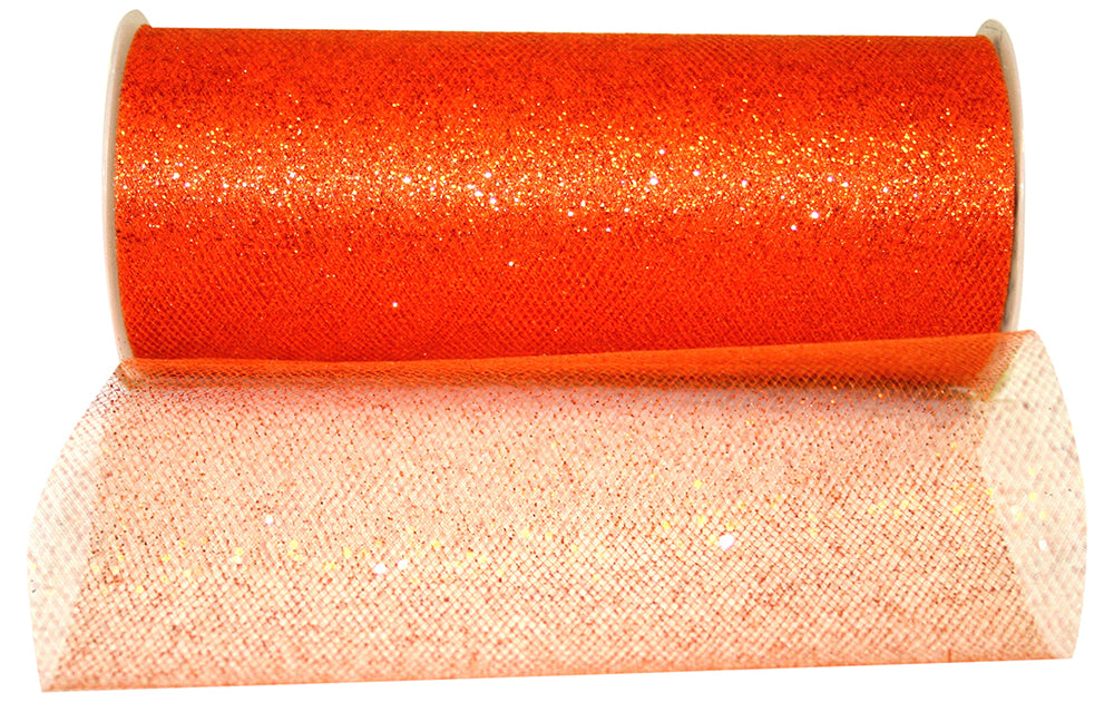 Glitter Tulle Ribbon Orange 6 Inch for Wreaths and Bows