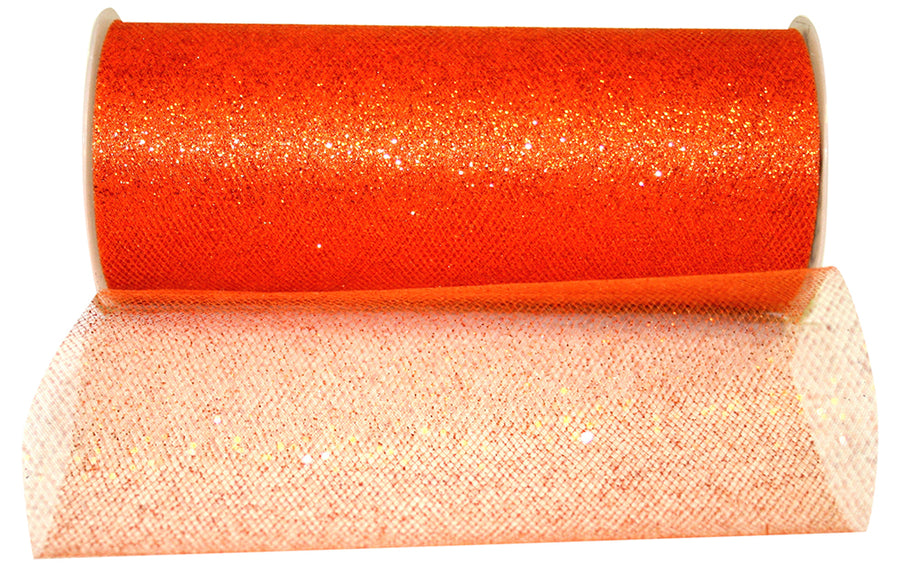 Glitter Tulle Ribbon Orange 6 Inch for Wreaths and Bows