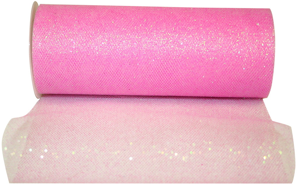 Pink Glitter Tulle Ribbon 6 Inch for Wreaths and Bows