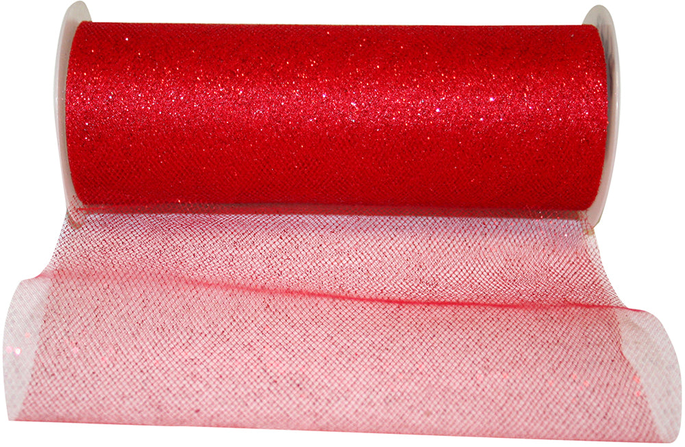 Red Glitter Tulle Ribbon 6 Inch for Wreaths and Bows