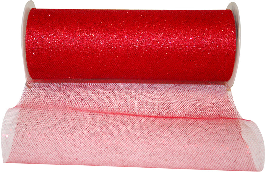 Red Glitter Tulle Ribbon 6 Inch for Wreaths and Bows