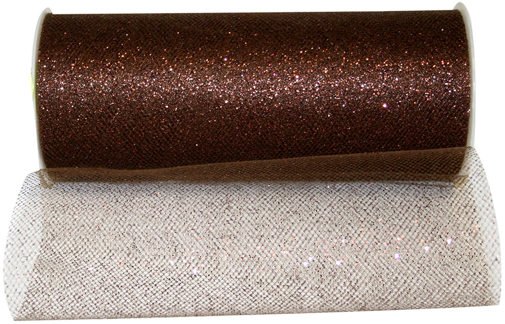 Chocolate Glitter Tulle Ribbon 6 Inch for Wreaths and Bows