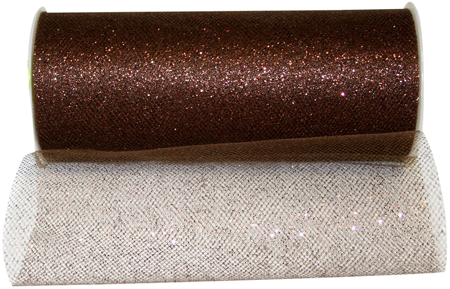 Chocolate Glitter Tulle Ribbon 6 Inch for Wreaths and Bows