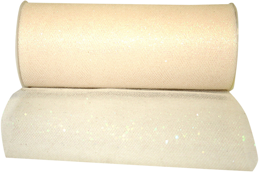 Ivory Glitter Tulle Ribbon 6 Inch for Wreaths and Bows