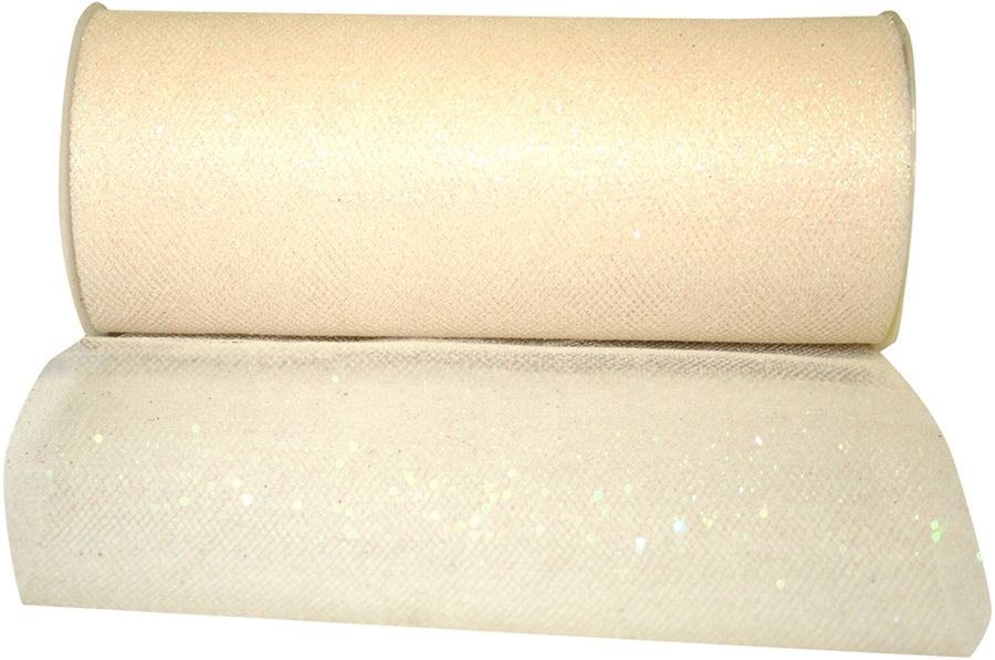 Ivory Glitter Tulle Ribbon 6 Inch for Wreaths and Bows