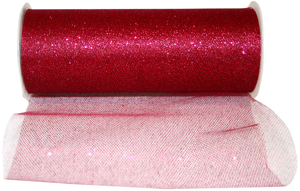Scarlet Glitter Tulle Ribbon 6 Inch for Wreaths and Bows