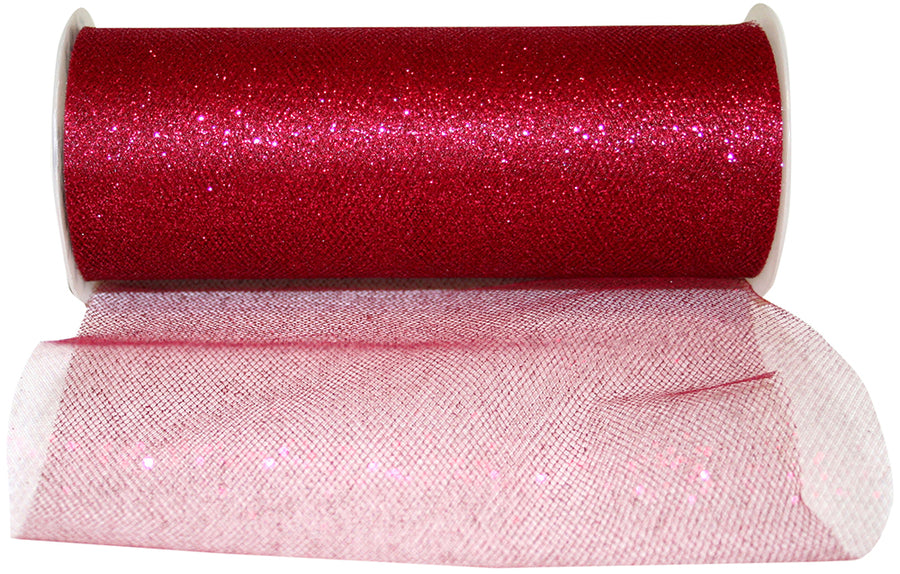 Scarlet Glitter Tulle Ribbon 6 Inch for Wreaths and Bows
