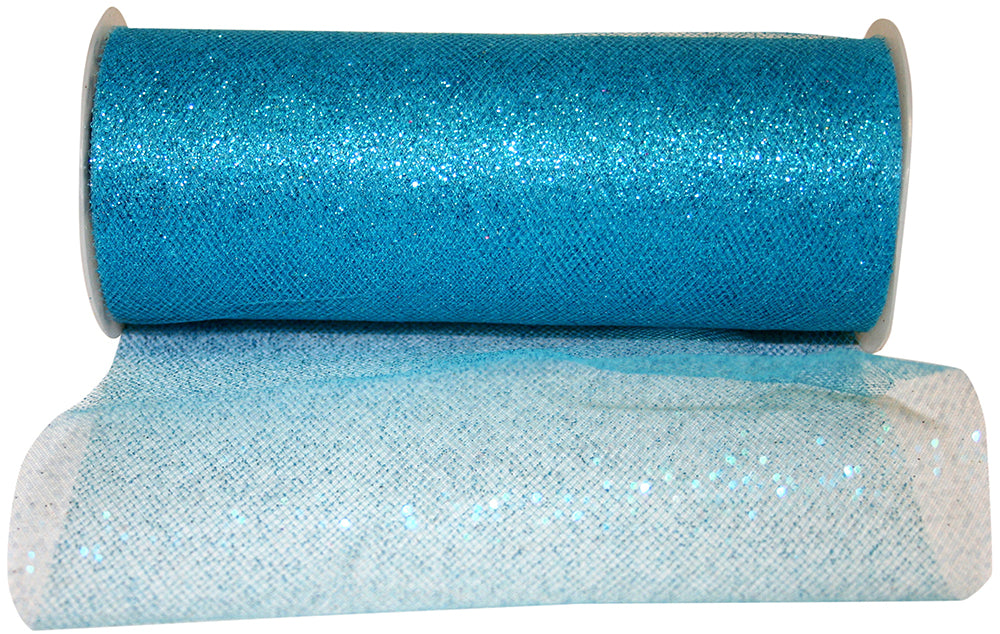 Turquoise Glitter Tulle Ribbon 6 Inch for Wreaths and Bows