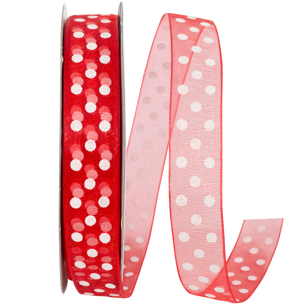 Red Chiffon Swiss Dots Ribbon 5/8 Inch for Wreaths