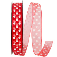 Red Chiffon Swiss Dots Ribbon 5/8 Inch for Wreaths