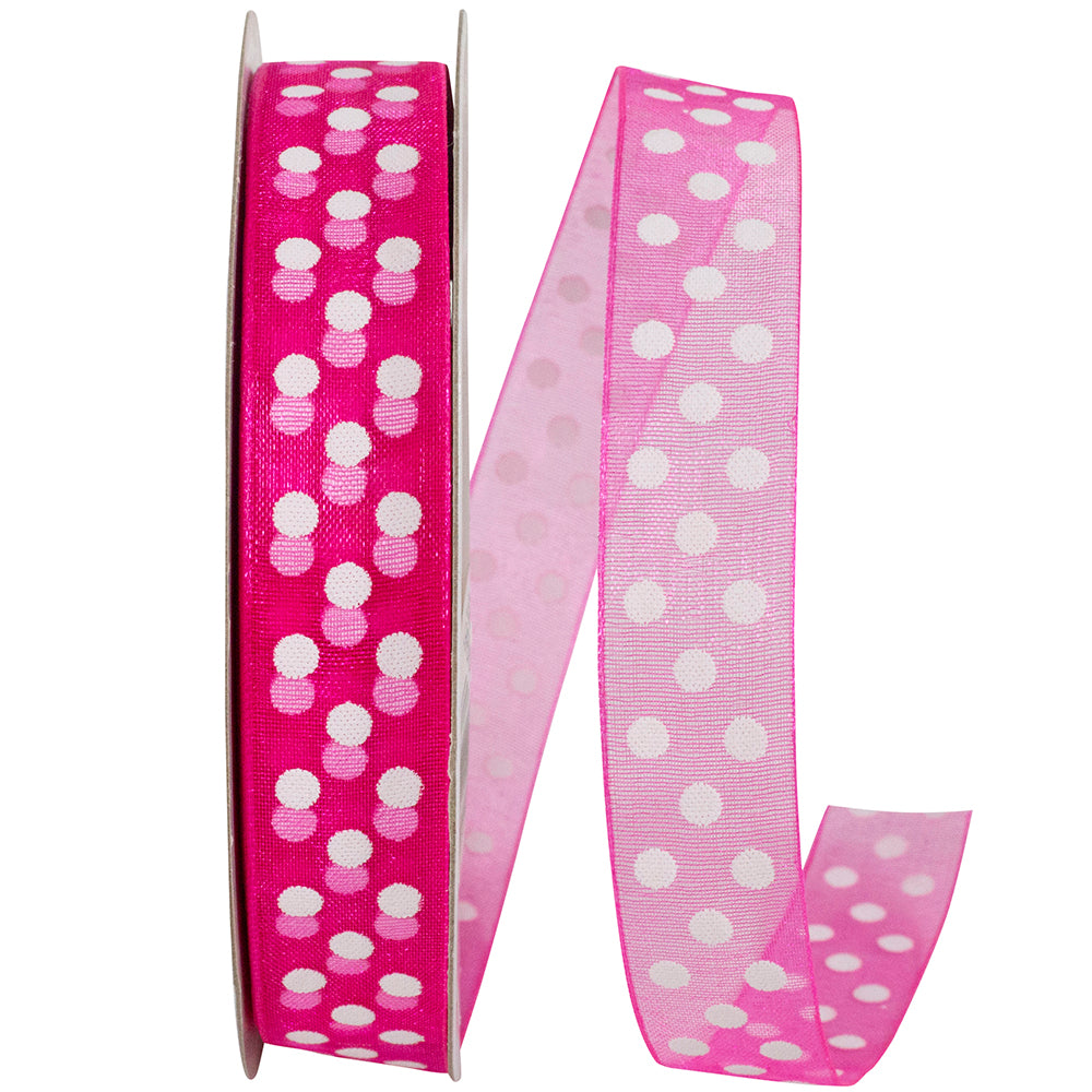 Chiffon Swiss Dots Ribbon 5/8 Inch Shocking Color 25 Yards