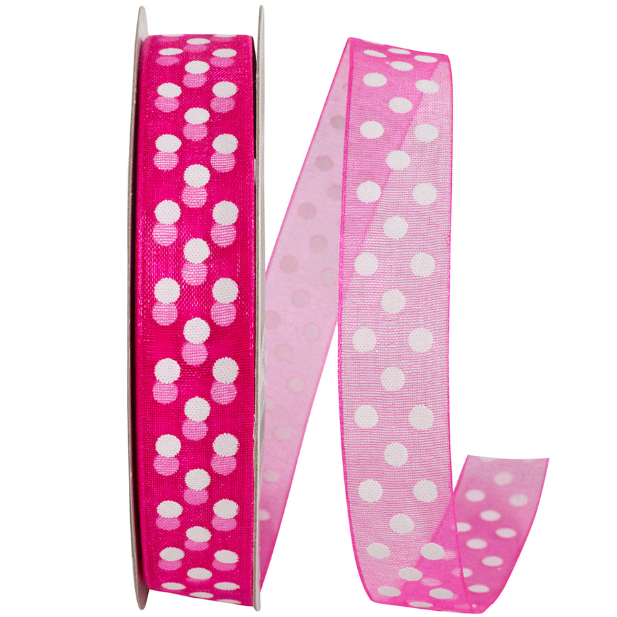 Chiffon Swiss Dots Ribbon 5/8 Inch Shocking Color 25Yds