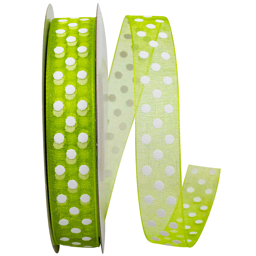 Kiwi Chiffon Swiss Dots Ribbon 5/8 Inch for Wreaths