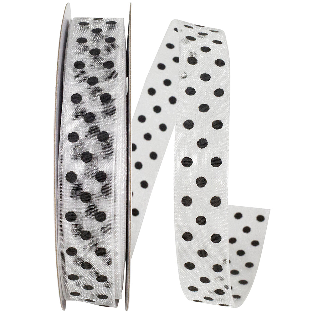 Chiffon Swiss Dots Ribbon White Black 5/8 Inch for Bows