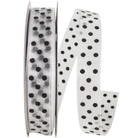 Chiffon Swiss Dots Ribbon White Black 5/8 Inch for Bows