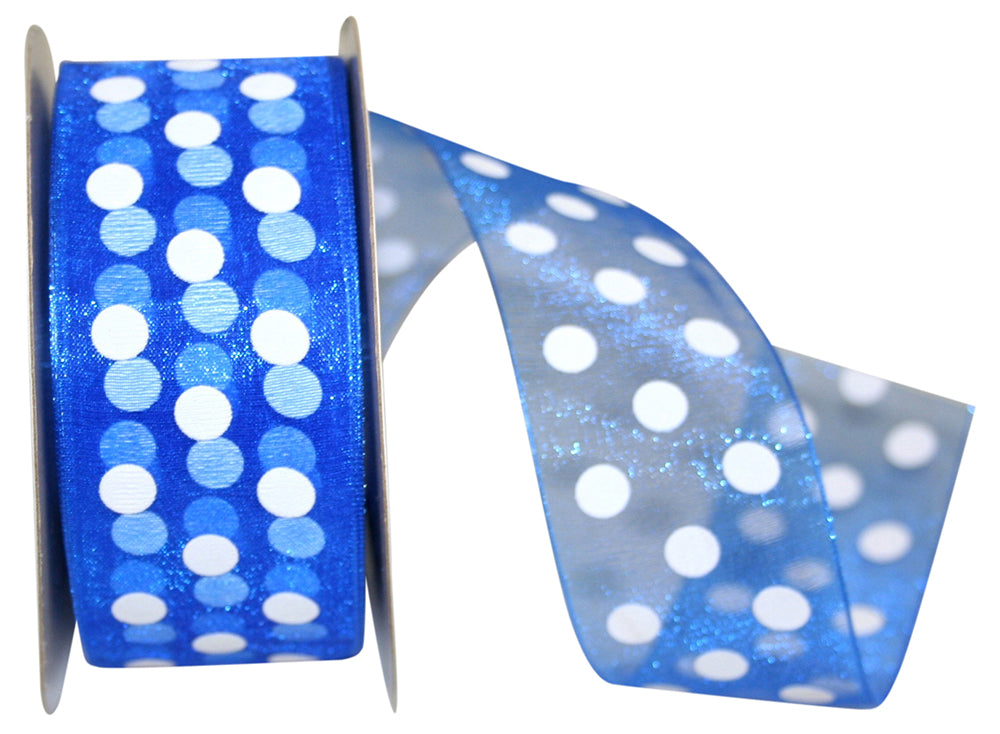Chiffon Aspirin Dots Ribbon Royal 1-1/2 Inch for Wreaths