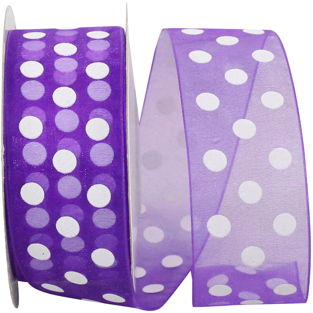 Chiffon Aspirin Dots Ribbon Purple 1-1/2 Inch 25 Yards