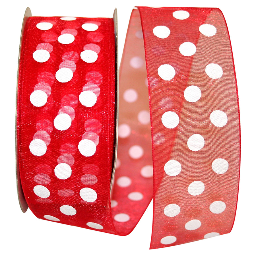 Red Chiffon Aspirin Dots Ribbon 1-1/2 Inch for Wreaths