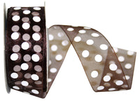 Chiffon Aspirin Dots Ribbon Brown 1-1/2 Inch for Bows